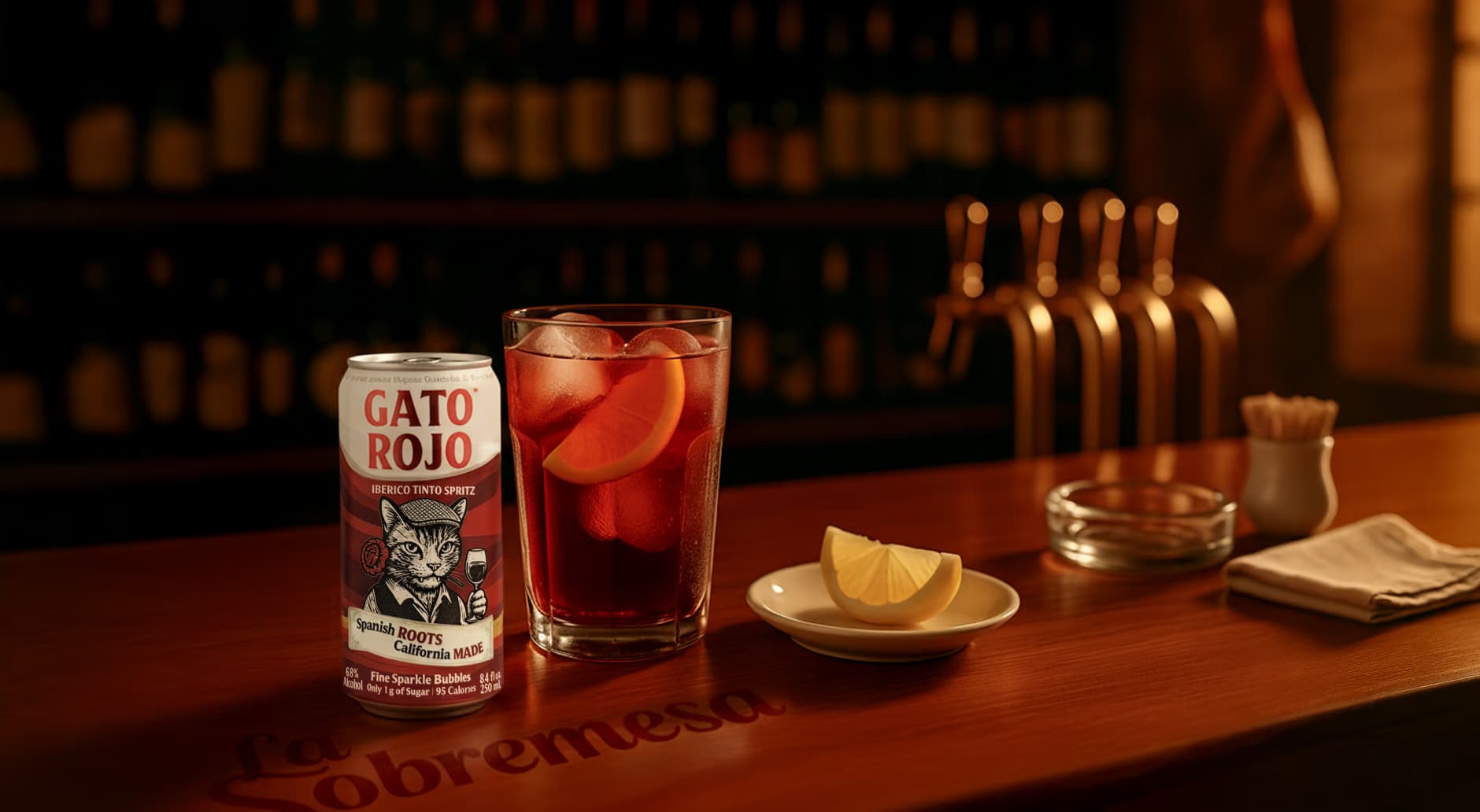 GATO ROJO cocktail with a citrus garnish on a polished bar